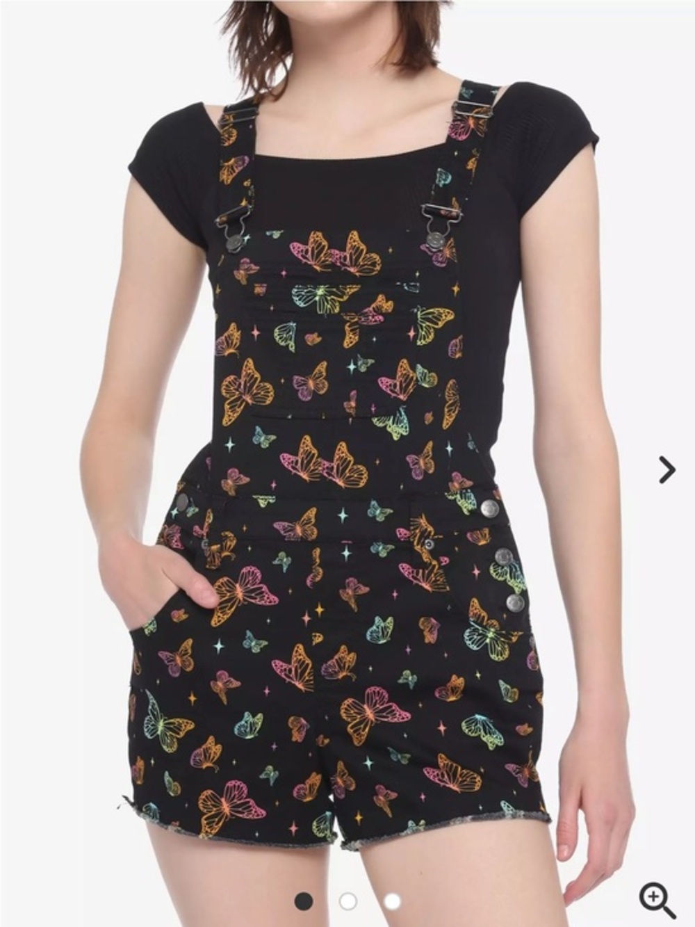 Hot Topic Rainbow Butterfly Print Shortall Overall Romper Black Extra Large